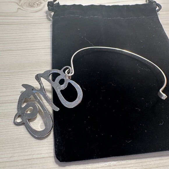 M INTIAL SILVER SCRIPT CUFF BRACELET - Picture 3 of 3